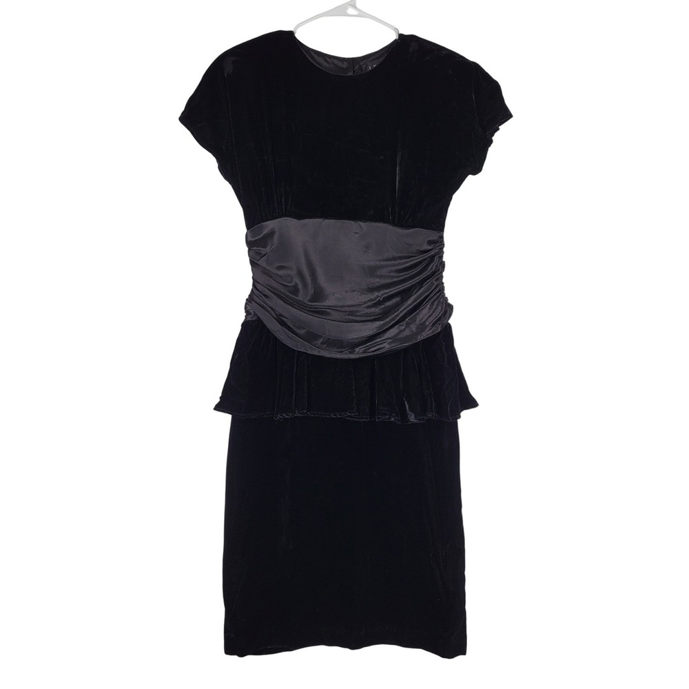 J.R. Nites by Caliendo Vintage Black Velvet Peplum Cocktail Dress Petite 9/10